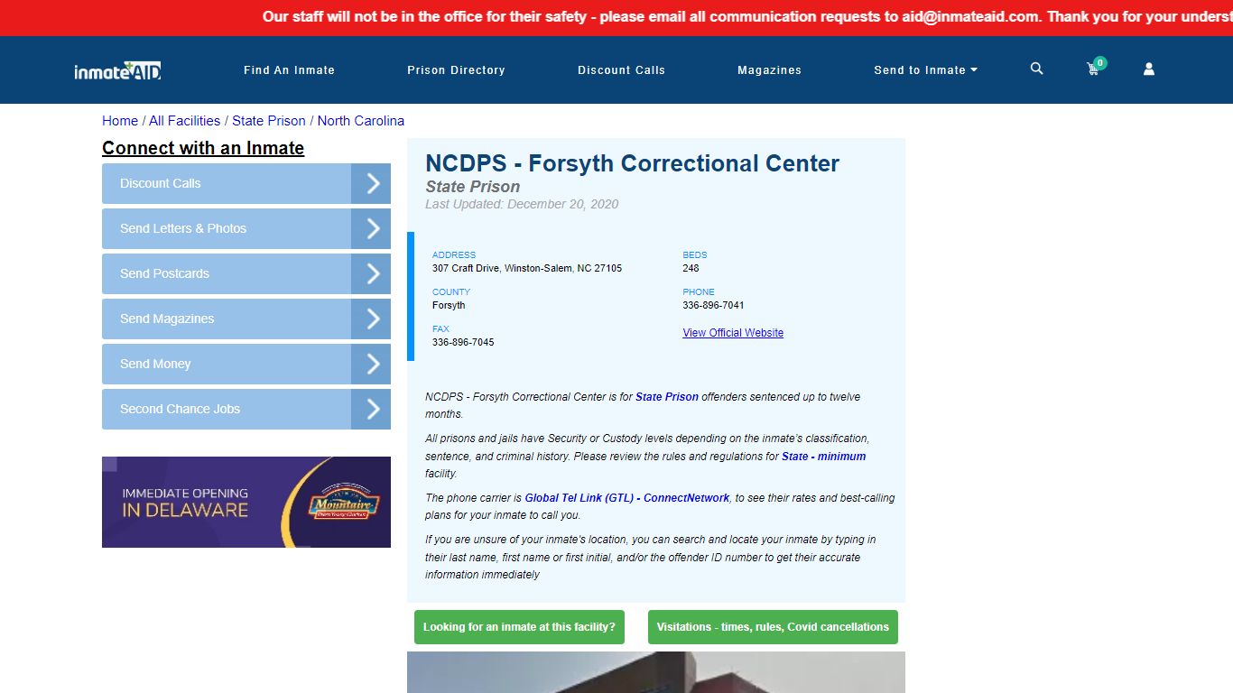 NCDPS - Forsyth Correctional Center & Inmate Search ...