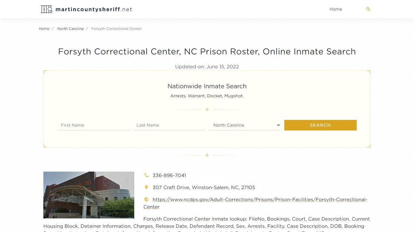 Forsyth Correctional Center, NC Prison Roster, Online ...